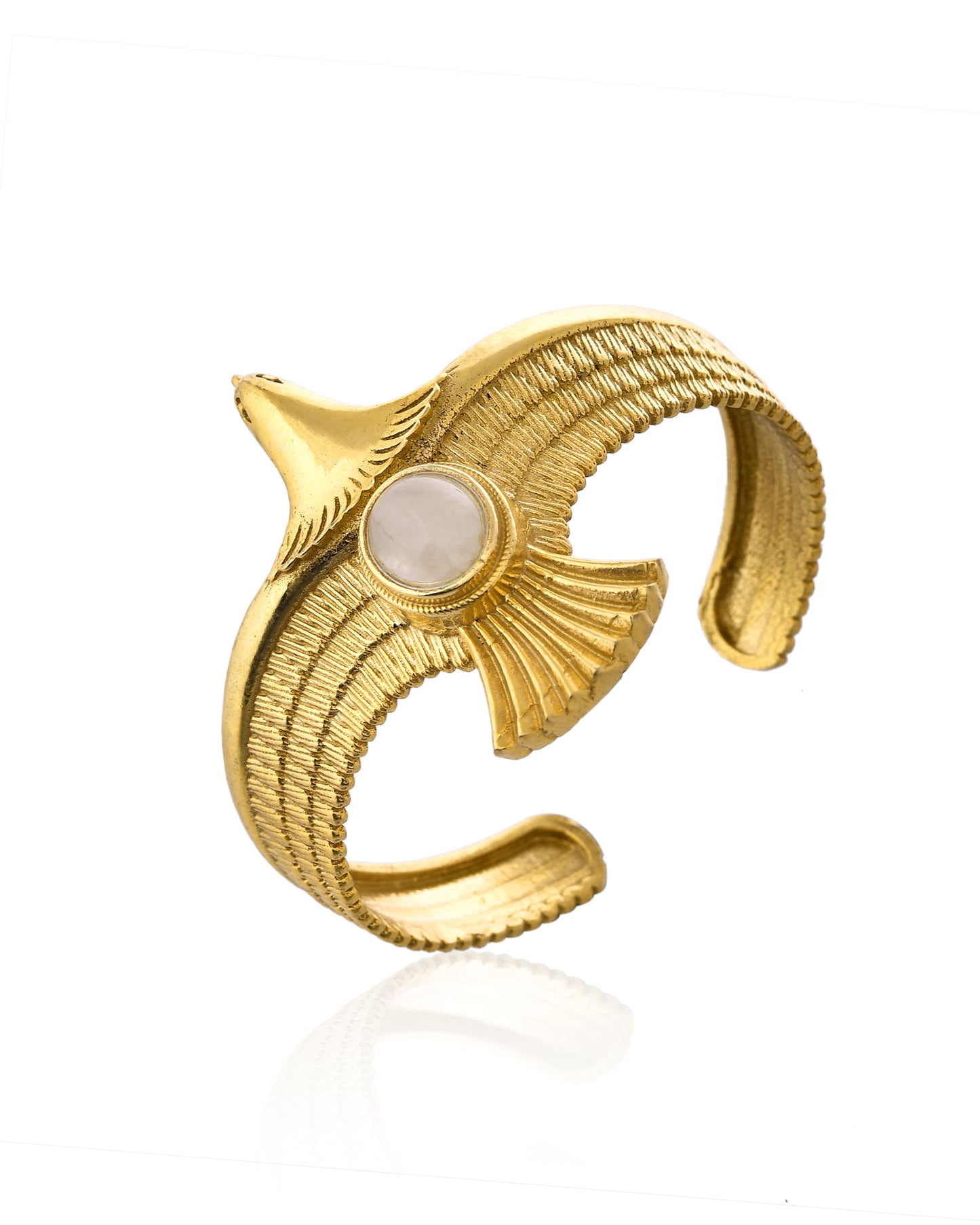 18K Gold Plated Brass Bangle with Moonstone – Adjustable Designer Bracelet for Women