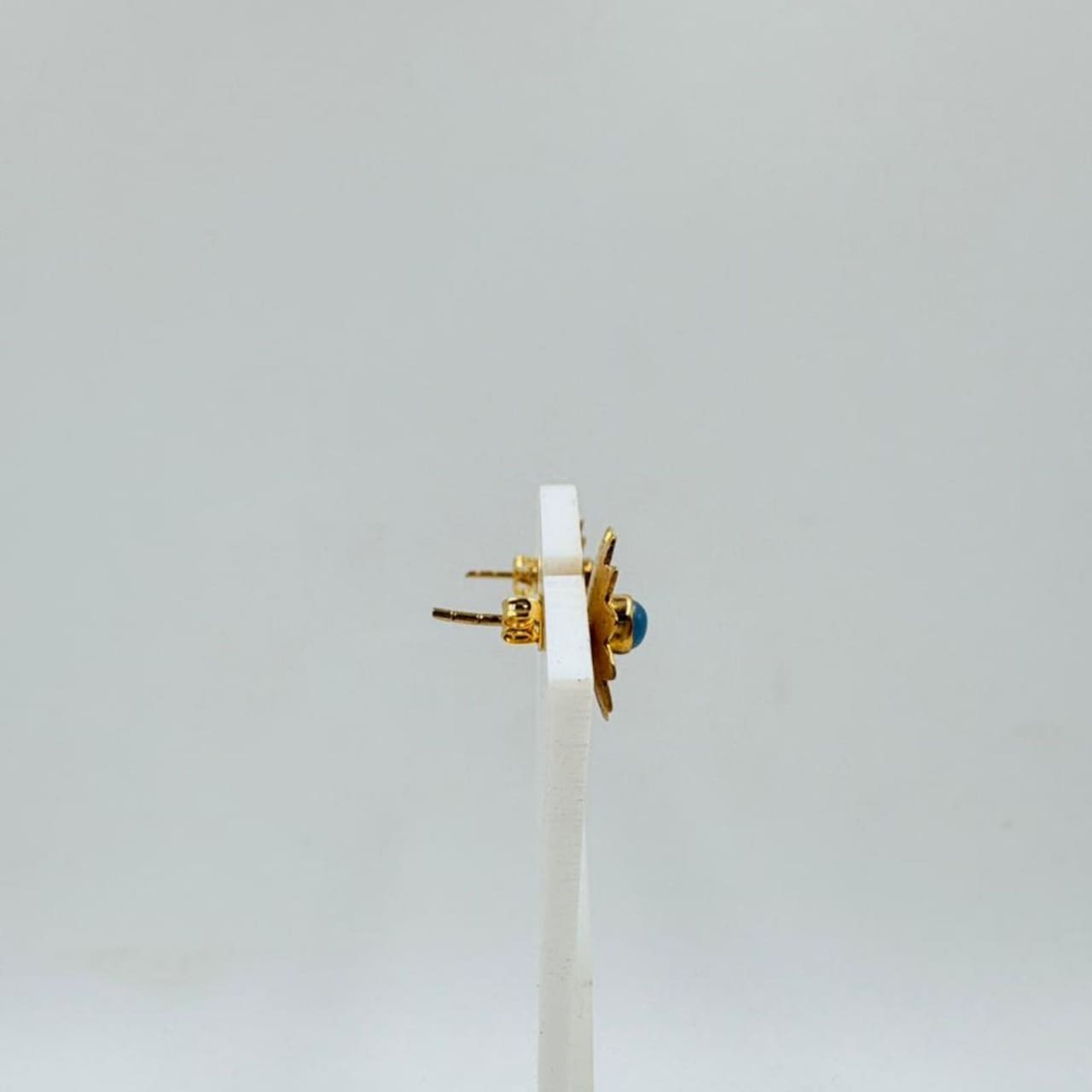 Brass Flower Stud Earrings with 18K Gold Plating – Blue Stone Center