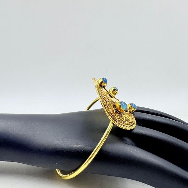 Golden Brass Bangle with Calsy Onyx Gemstone