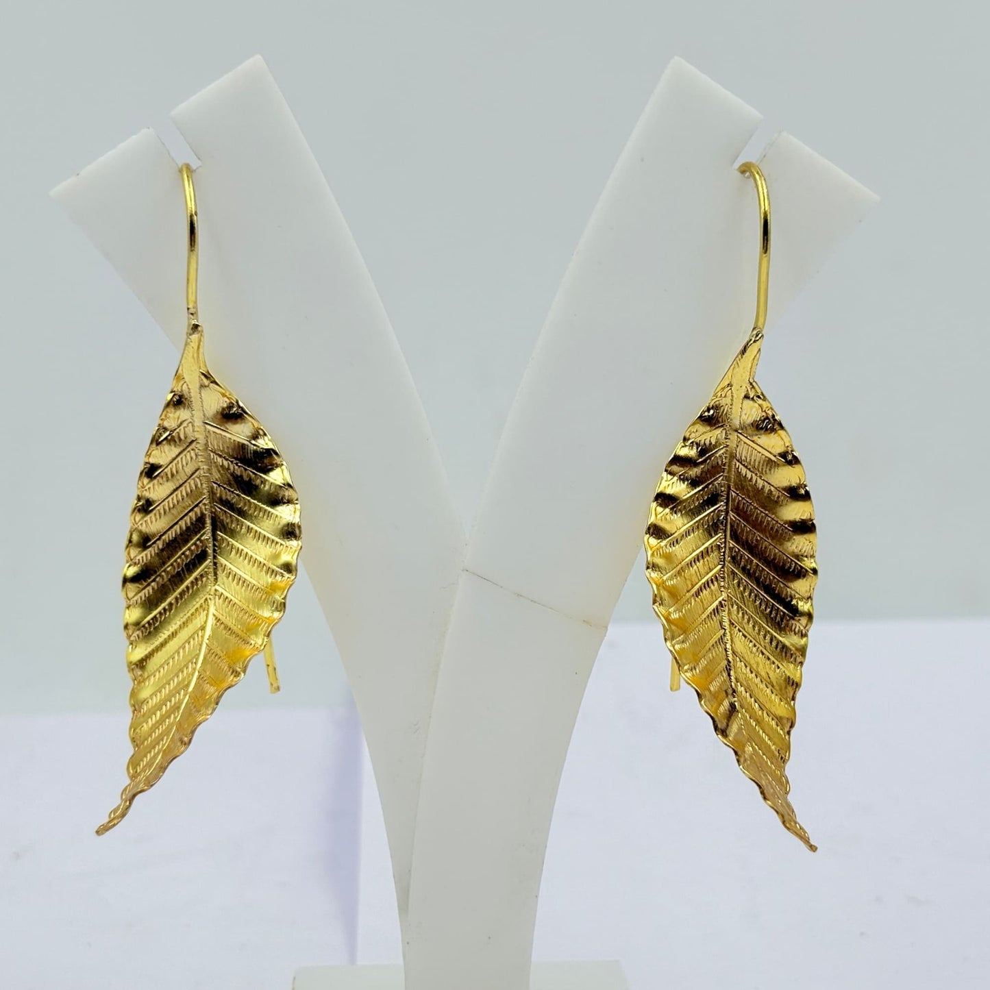 Elegant Gold Leaf Drop Earrings – Handmade Design