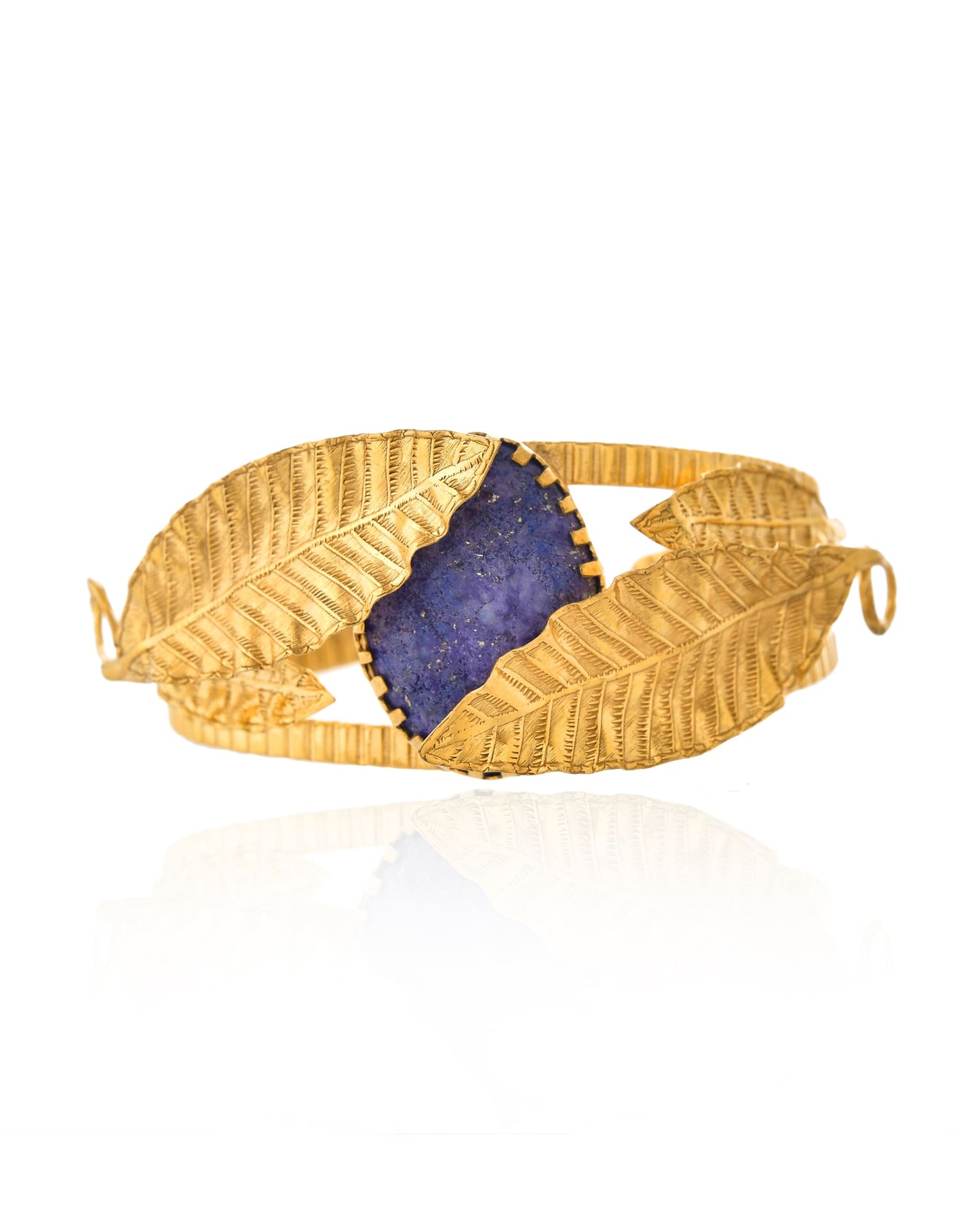 Gold Plated Brass Bangle with Leaf Design & Stone Accent – Adjustable Traditional Jewelry