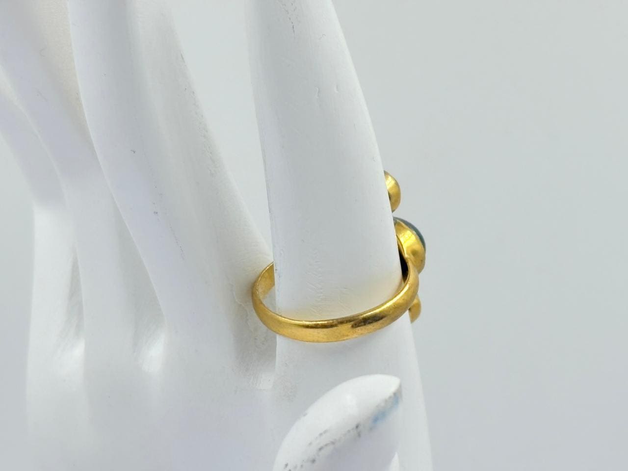 Regal Red Onyx Triple-Stone Brass Ring