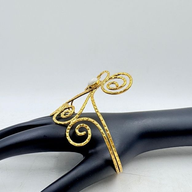 Golden Spiral Moonstone Statement Cuff Bracelet