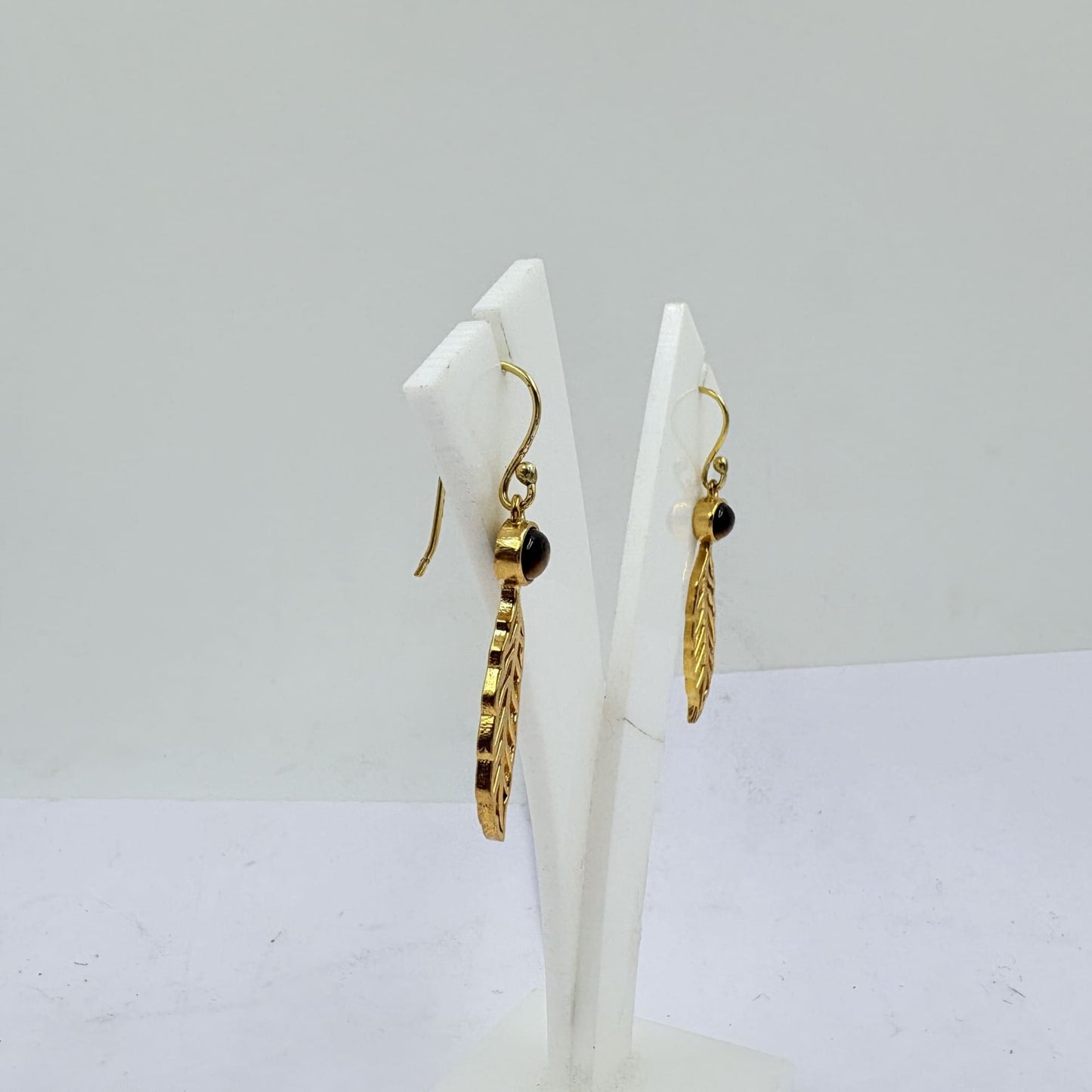 Tiger Stone Leaf Earrings – Handcrafted Golden Glow