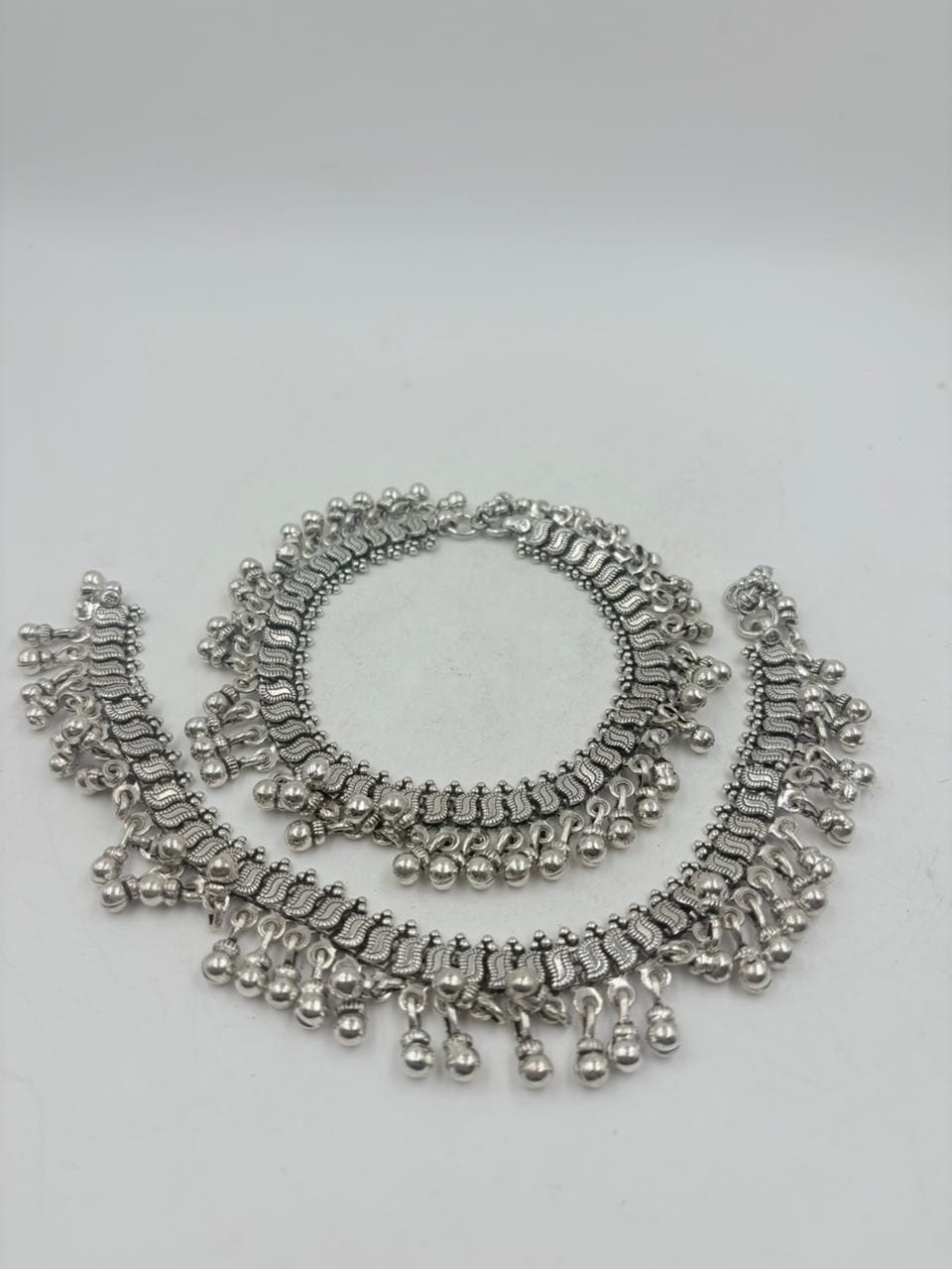 Wedding Silver Anklet – Antique Finish Heavy Payal with Ghungroo