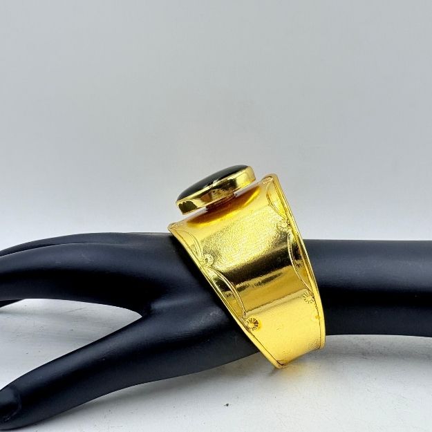 Handmade Brass Cuff with Black Onyx Stone