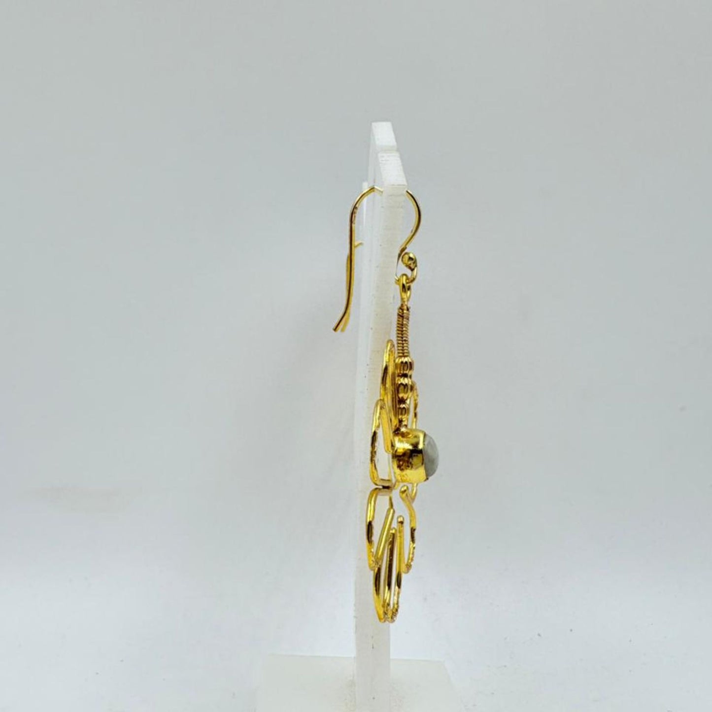 Brass Floral Dangle Earrings with 18K Gold Plating – Open Petal Flower Design