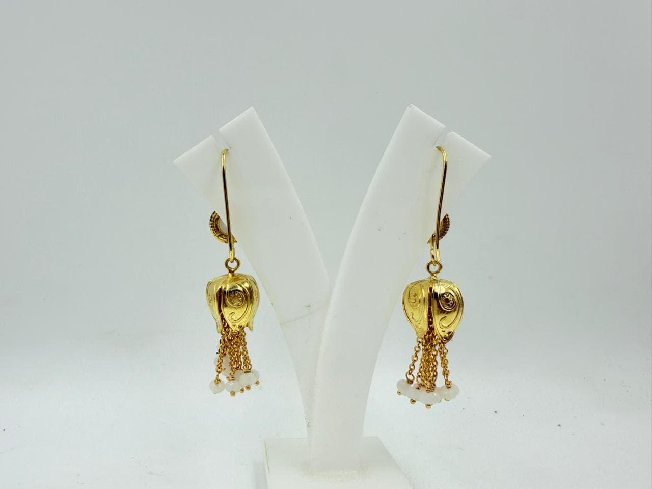 Brass Moonstone Earrings – 18K Colour Gold Plated Dangle Earrings with Beads