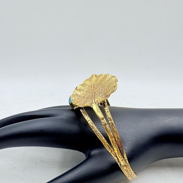 Golden Leaf Bangle with Blue Stone Detailing