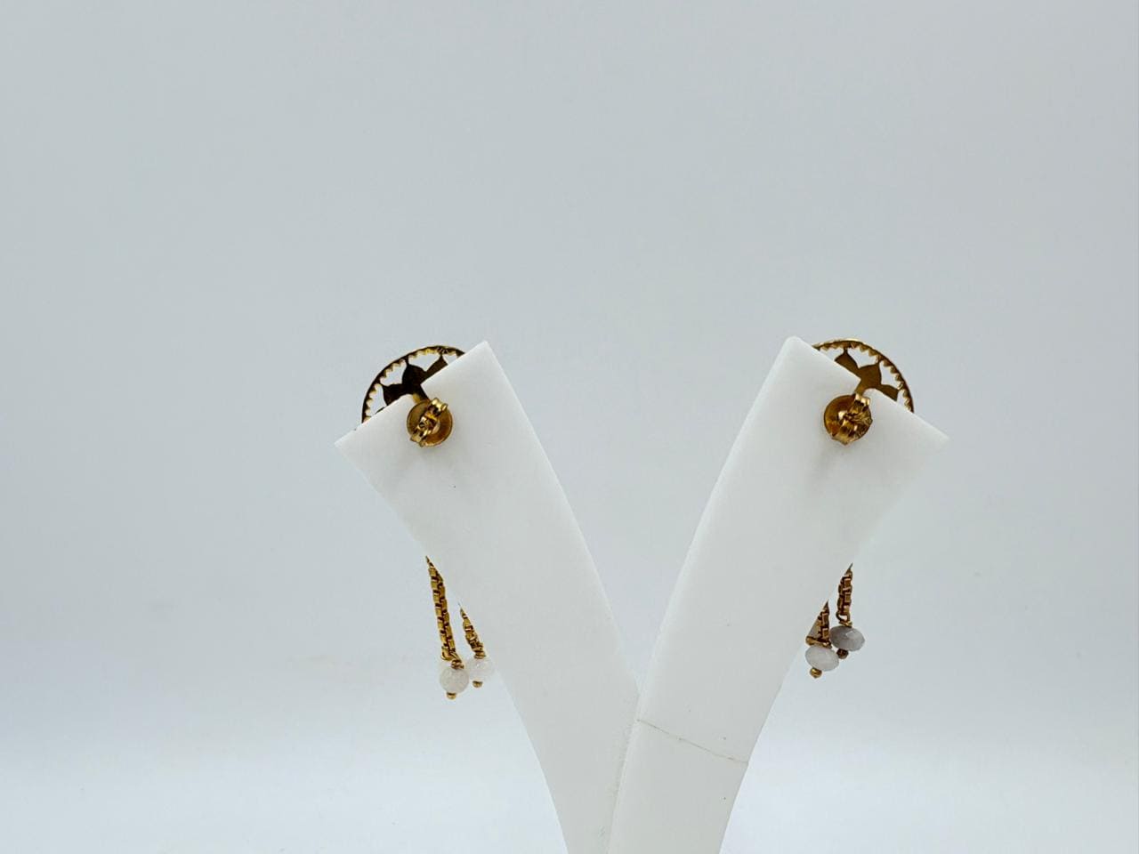 Handcrafted Brass Earrings with Moonstone – Floral Stud Dangle Design