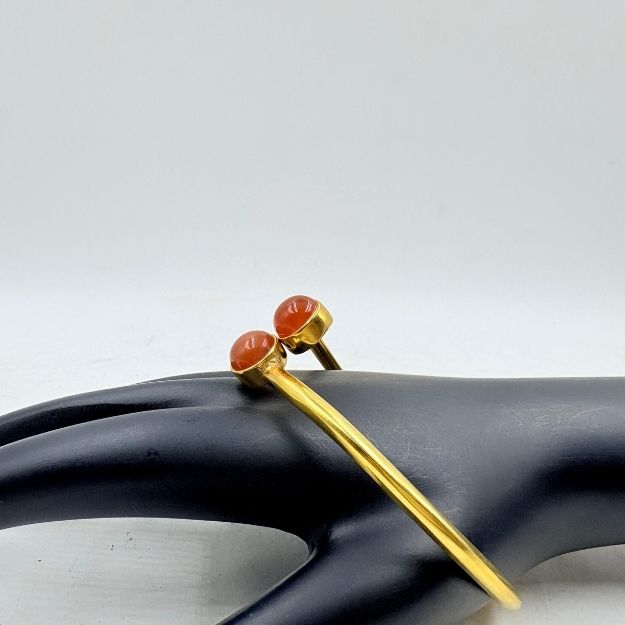 Handmade Brass Bangle with Dual Red Onyx Stones