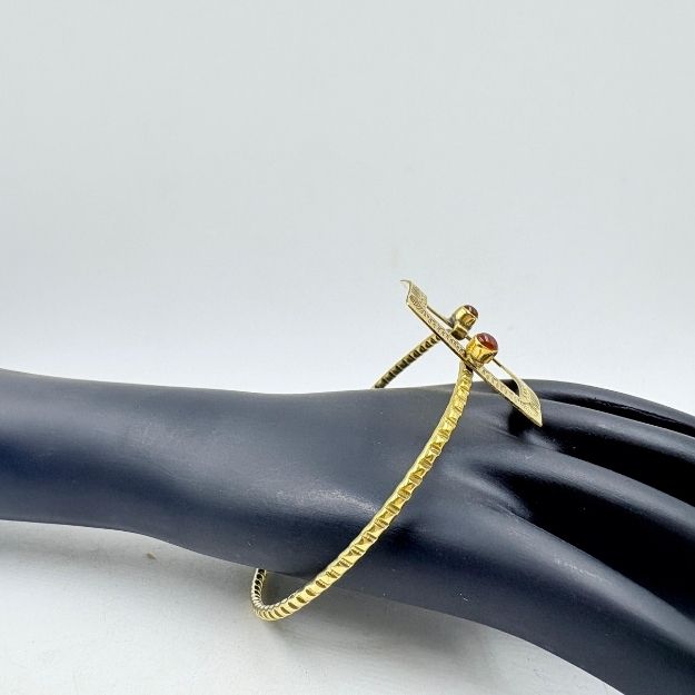 Handmade Brass Bangle with Red Onyx Stone