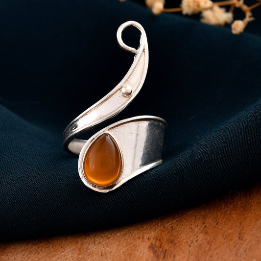 92.5 Sterling Silver Ring with red onyx | Handmade Adjustable Silver Ring
