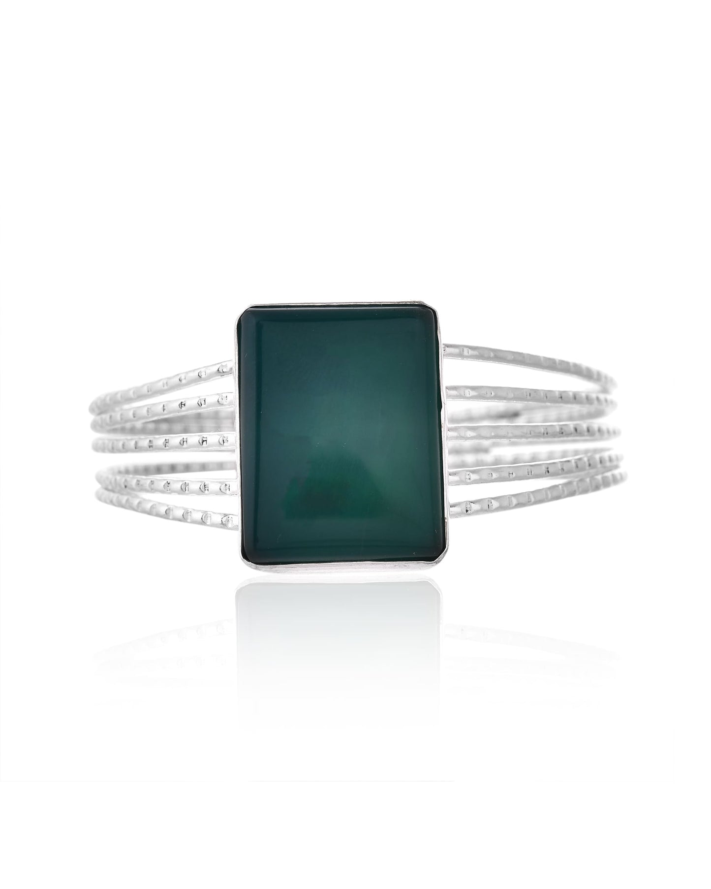 92.5 Sterling Silver Multi-Layer Bangle with Green Onyx Stone – Handcrafted Luxury Jewellery