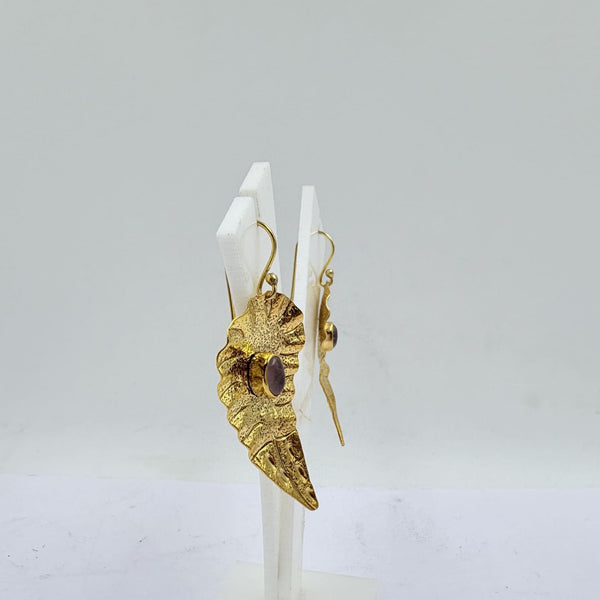 Amethyst Gold Leaf Drop Earrings – Radiant Charm