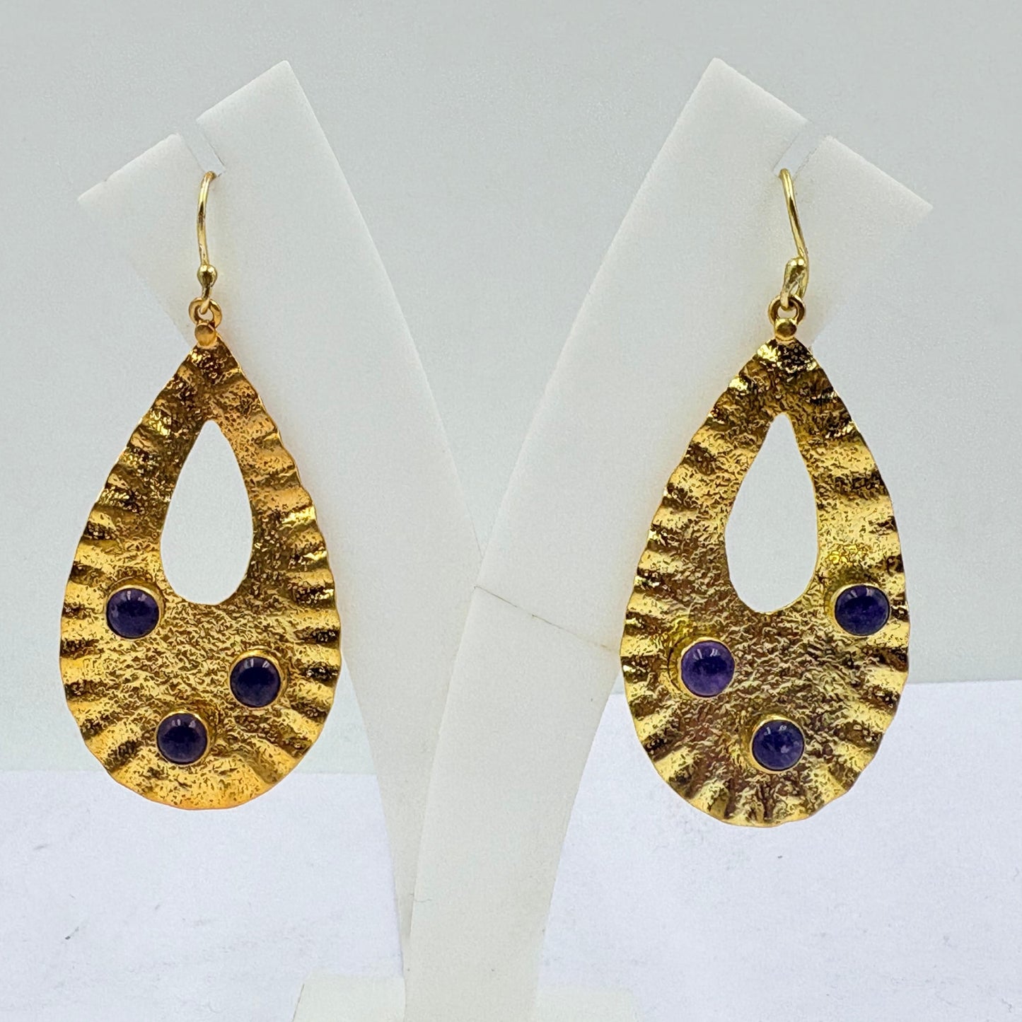 Golden Amethyst Teardrop Earrings – Handcrafted Shine