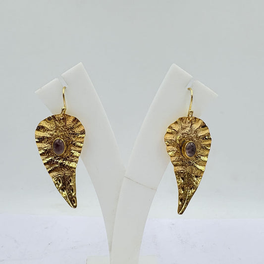 Amethyst Gold Leaf Drop Earrings – Radiant Charm