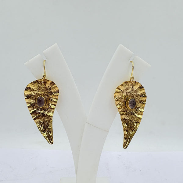 Amethyst Gold Leaf Drop Earrings – Radiant Charm