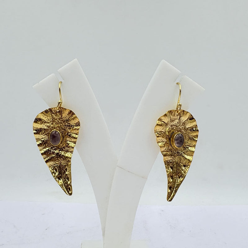 Amethyst Gold Leaf Drop Earrings – Radiant Charm