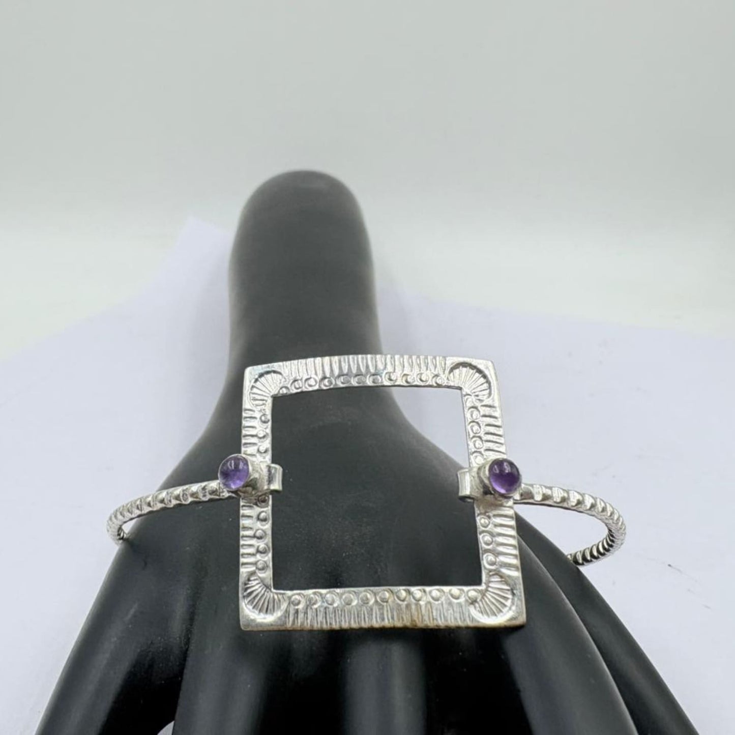 Royal Amethyst Open Square Silver Bangle