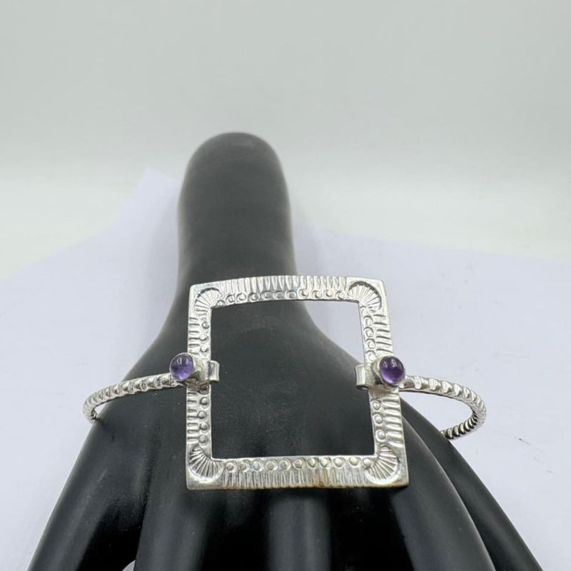 Royal Amethyst Open Square Silver Bangle