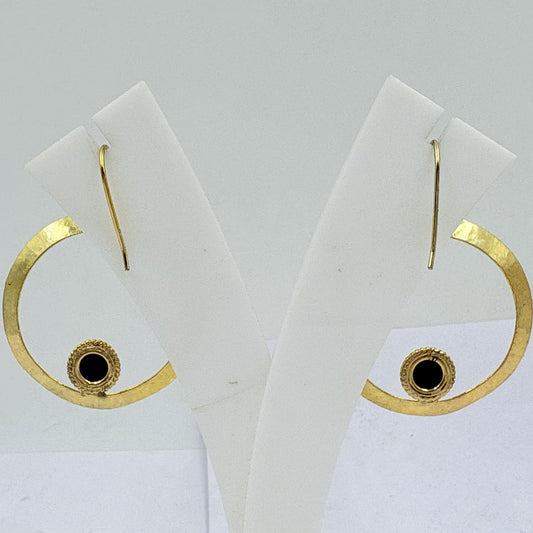 Black Onyx Circle Earrings – Elegant Hammered Design