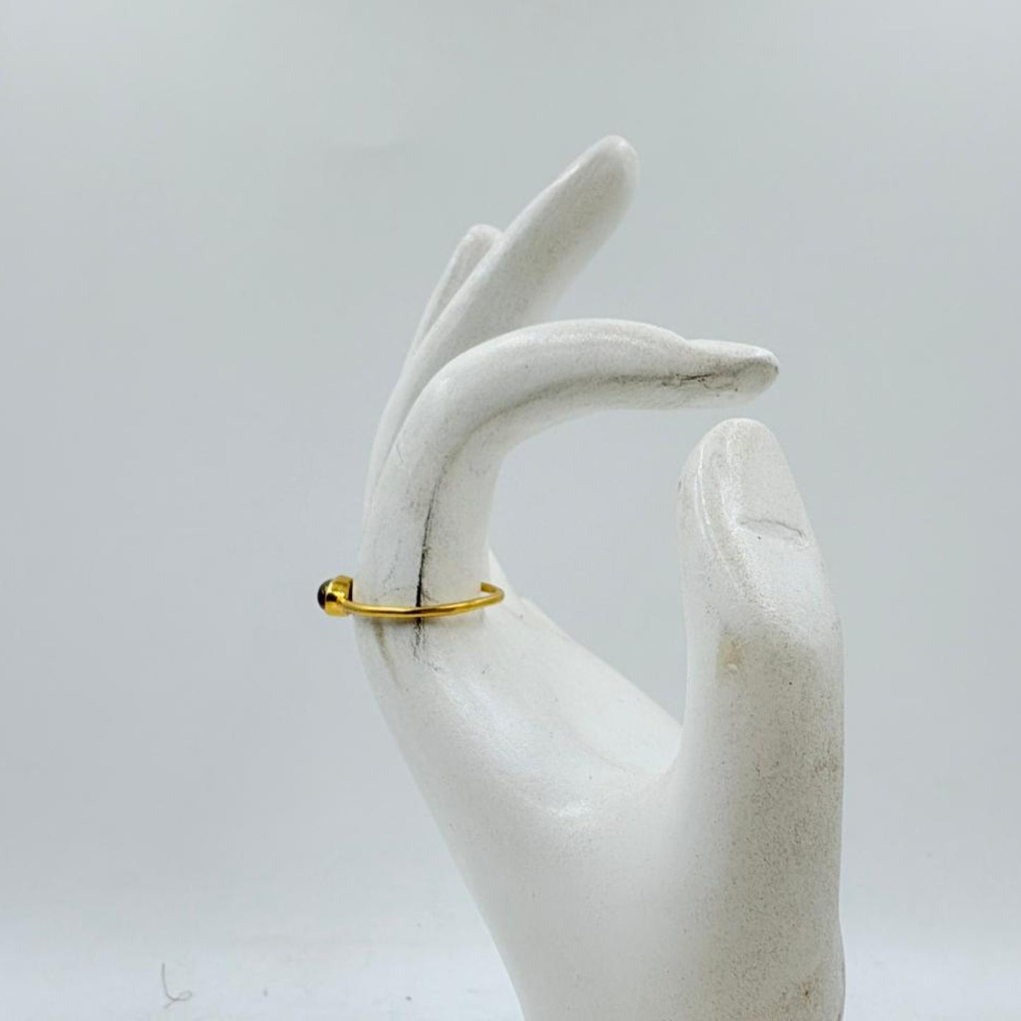 Golden Brass Ring with Black Rainbow Gemstone