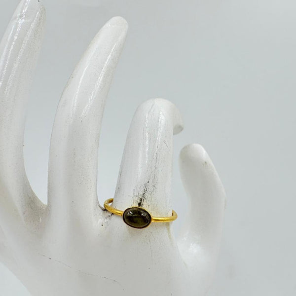 Golden Brass Ring with Black Rainbow Gemstone