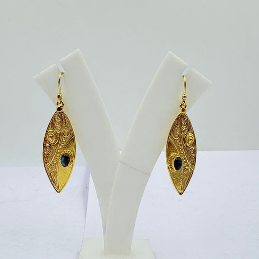 Elegant Brass Earrings with Black Rainbow Stone