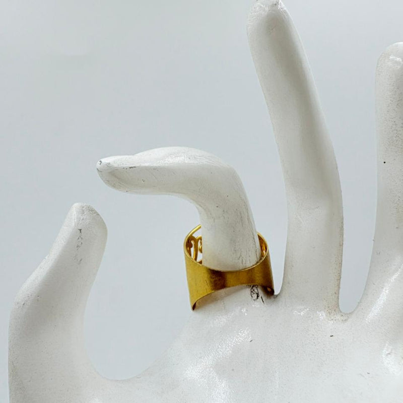 Blue Calsy Onyx Triple Stone Brass Ring