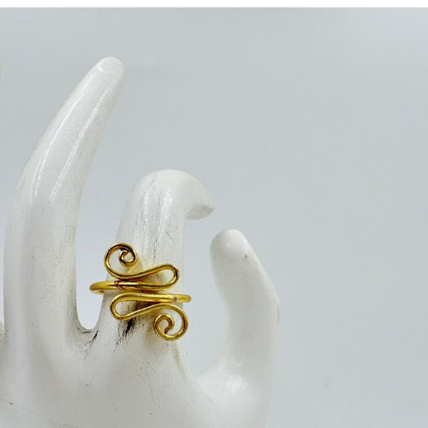Golden Brass Fixed Curl Design Ring