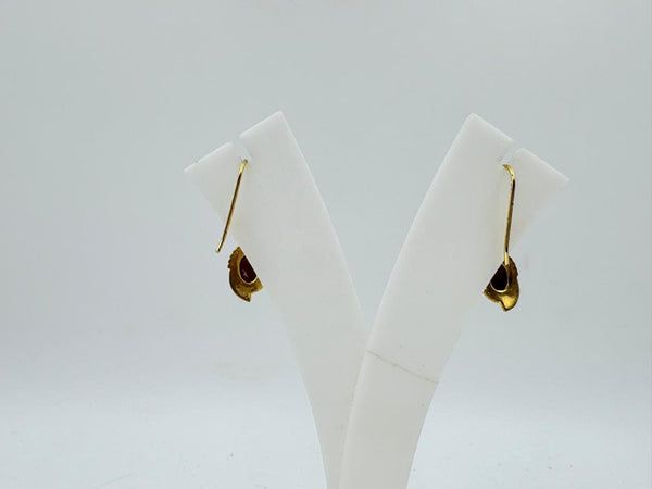 Brass Dangle Earrings with Red Stone – 18K Gold Plated Lightweight Jewellery
