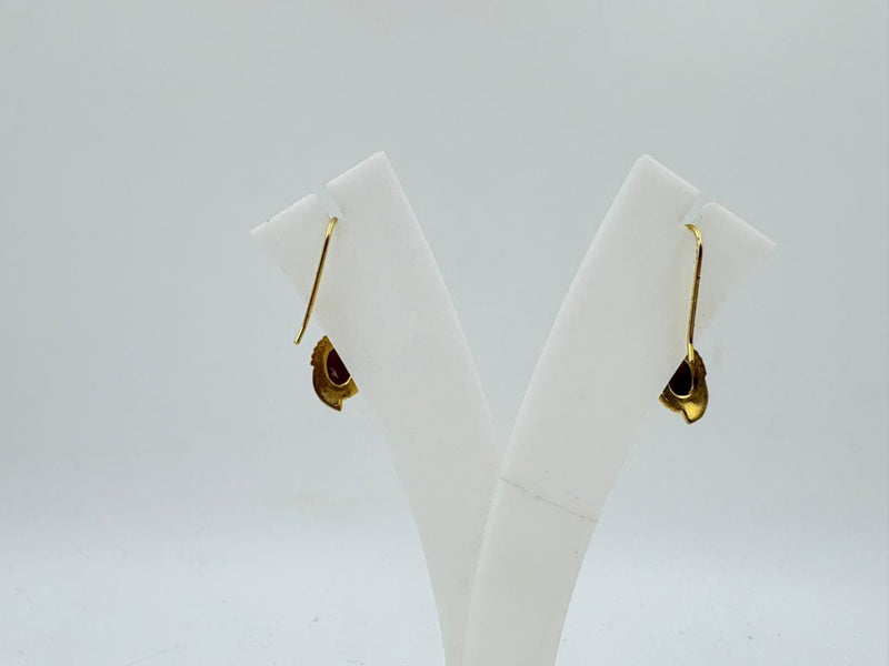 Brass Dangle Earrings with Red Stone – 18K Gold Plated Lightweight Jewellery