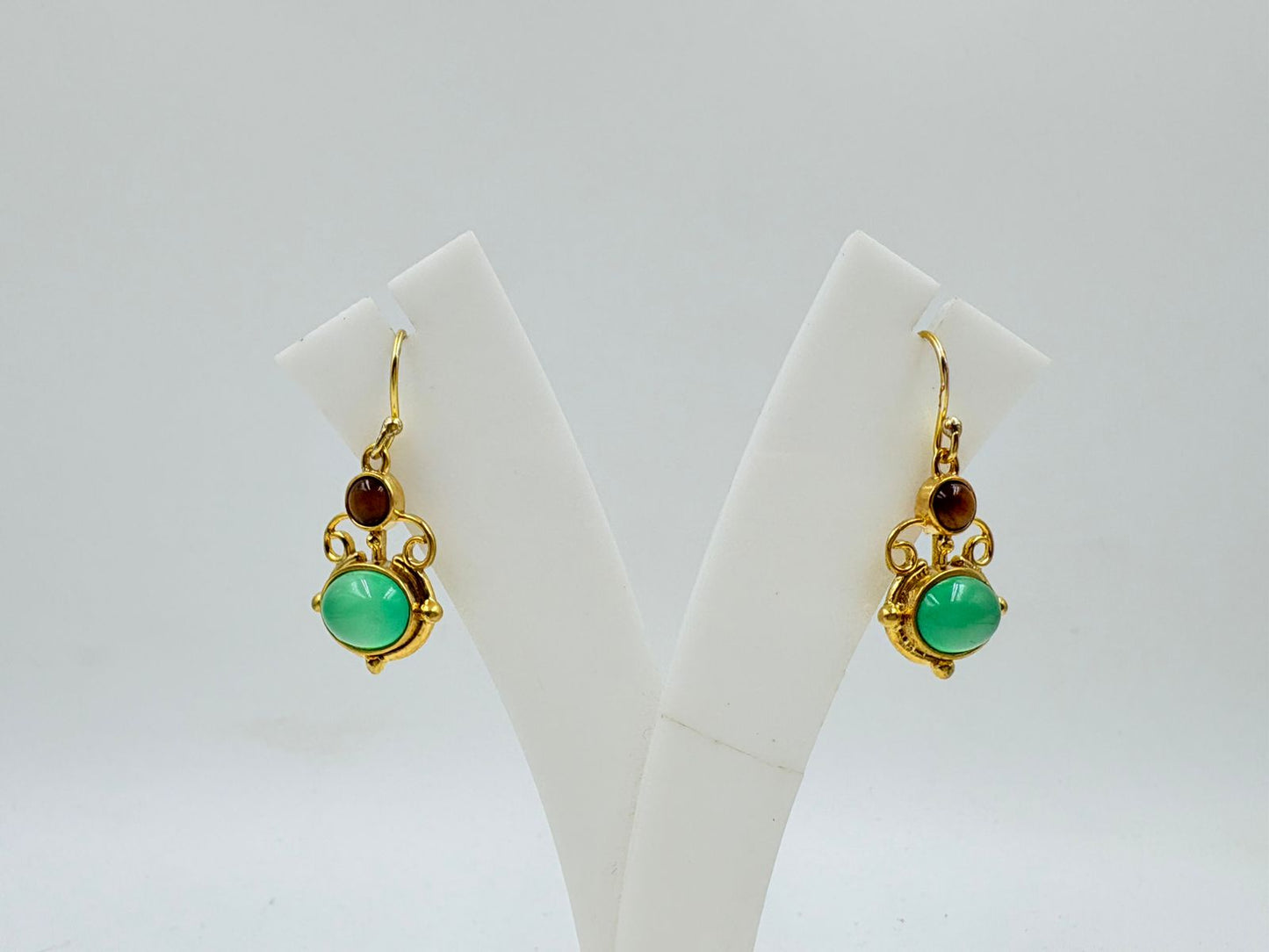 Brass Drop Earrings with 18K Gold Plating – Dual Gemstone Design