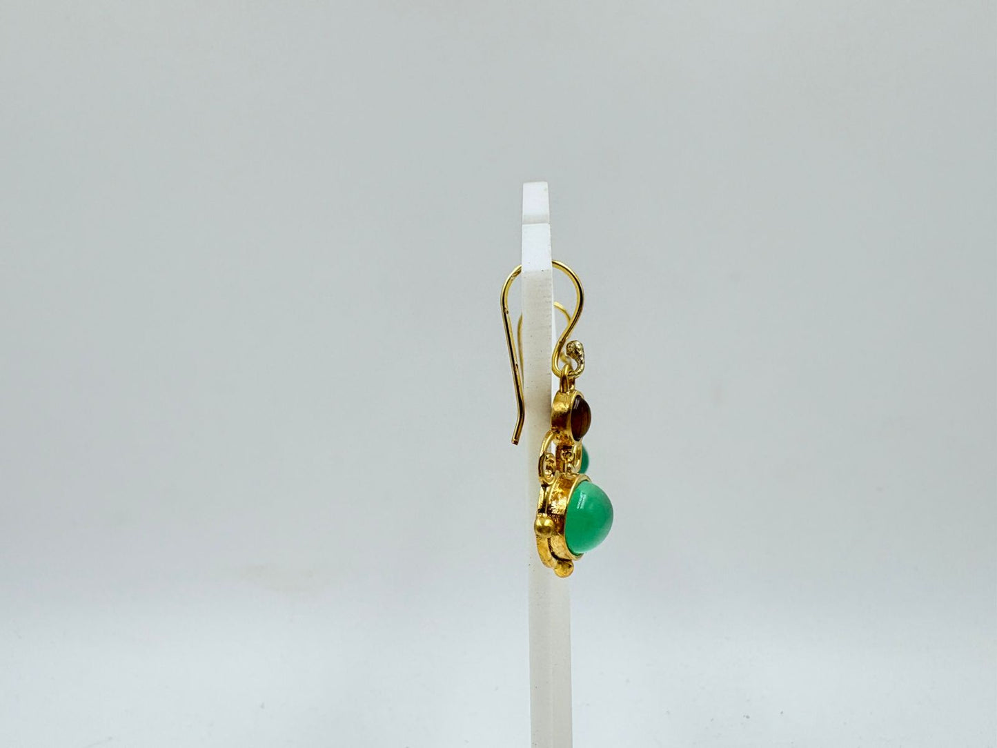 Brass Drop Earrings with 18K Gold Plating – Dual Gemstone Design