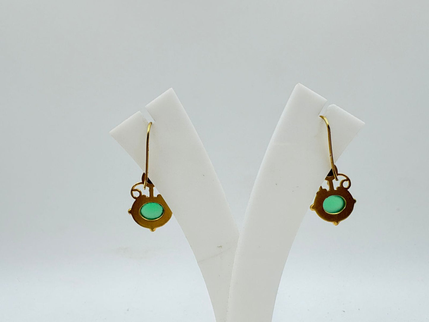 Brass Drop Earrings with 18K Gold Plating – Dual Gemstone Design