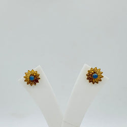 Brass Flower Stud Earrings with 18K Gold Plating – Blue Stone Center