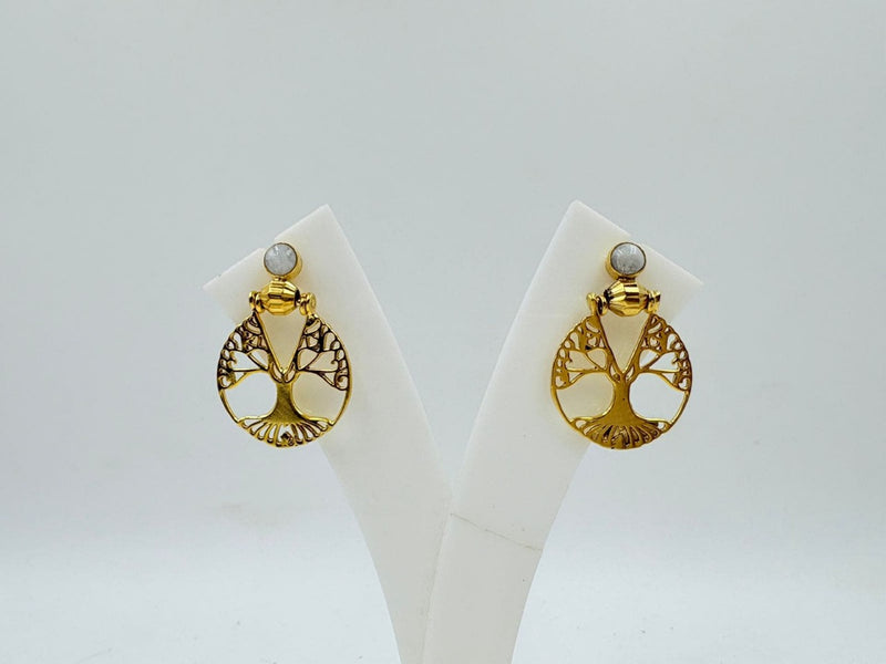 Brass Tree of Life Earrings with 18K Gold Plating – Spiritual Symbol Design