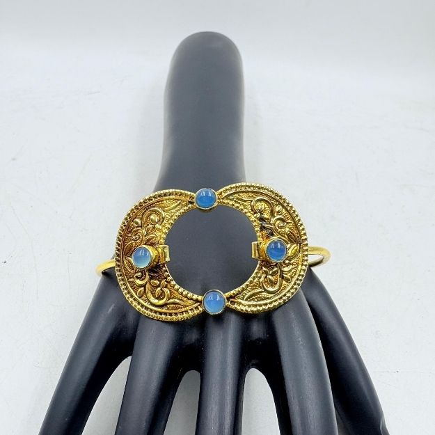 Golden Brass Bangle with Calsy Onyx Gemstone