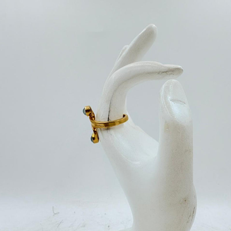 Elegant Dual Stone Calsy Onyx Gold Brass Ring