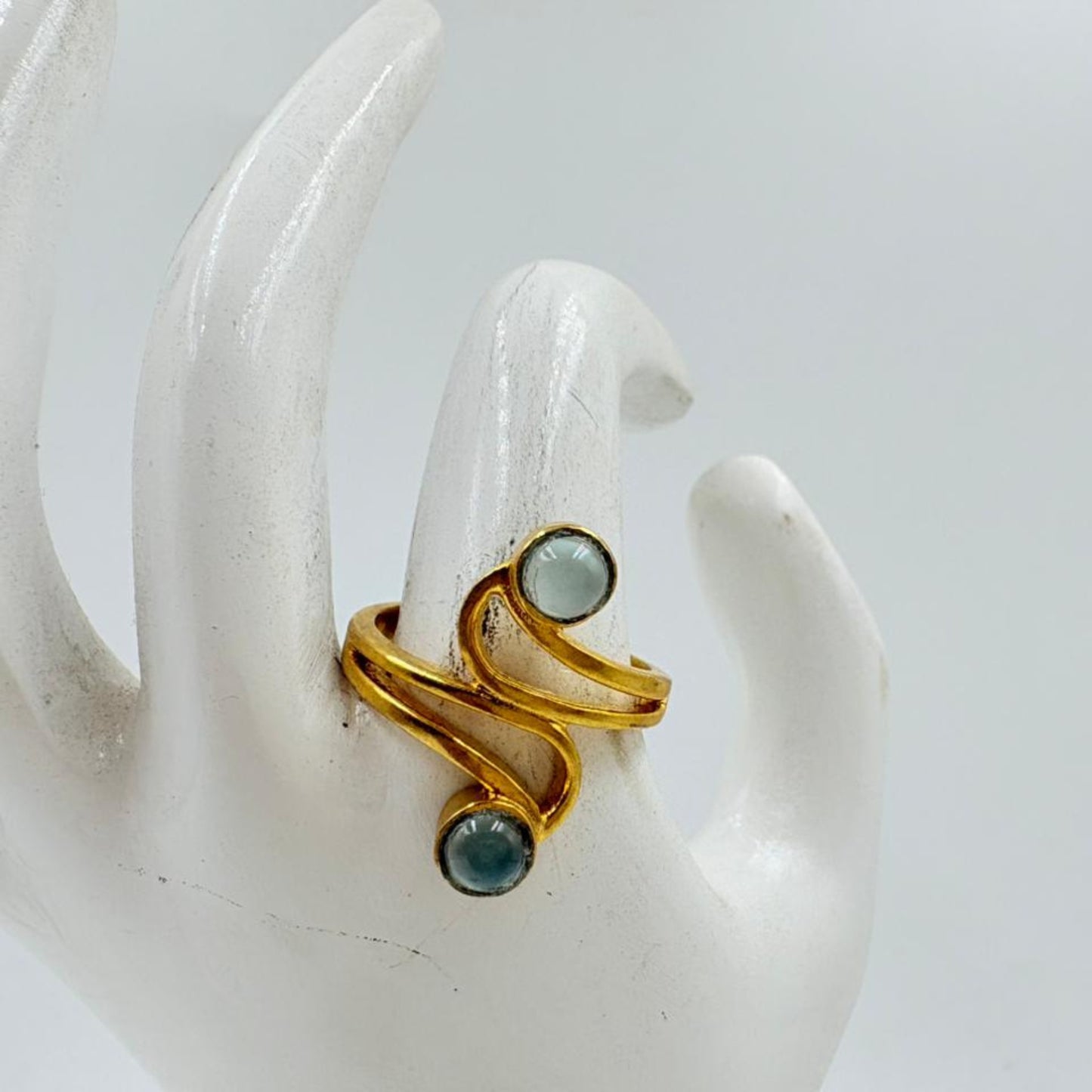 Elegant Dual Stone Calsy Onyx Gold Brass Ring