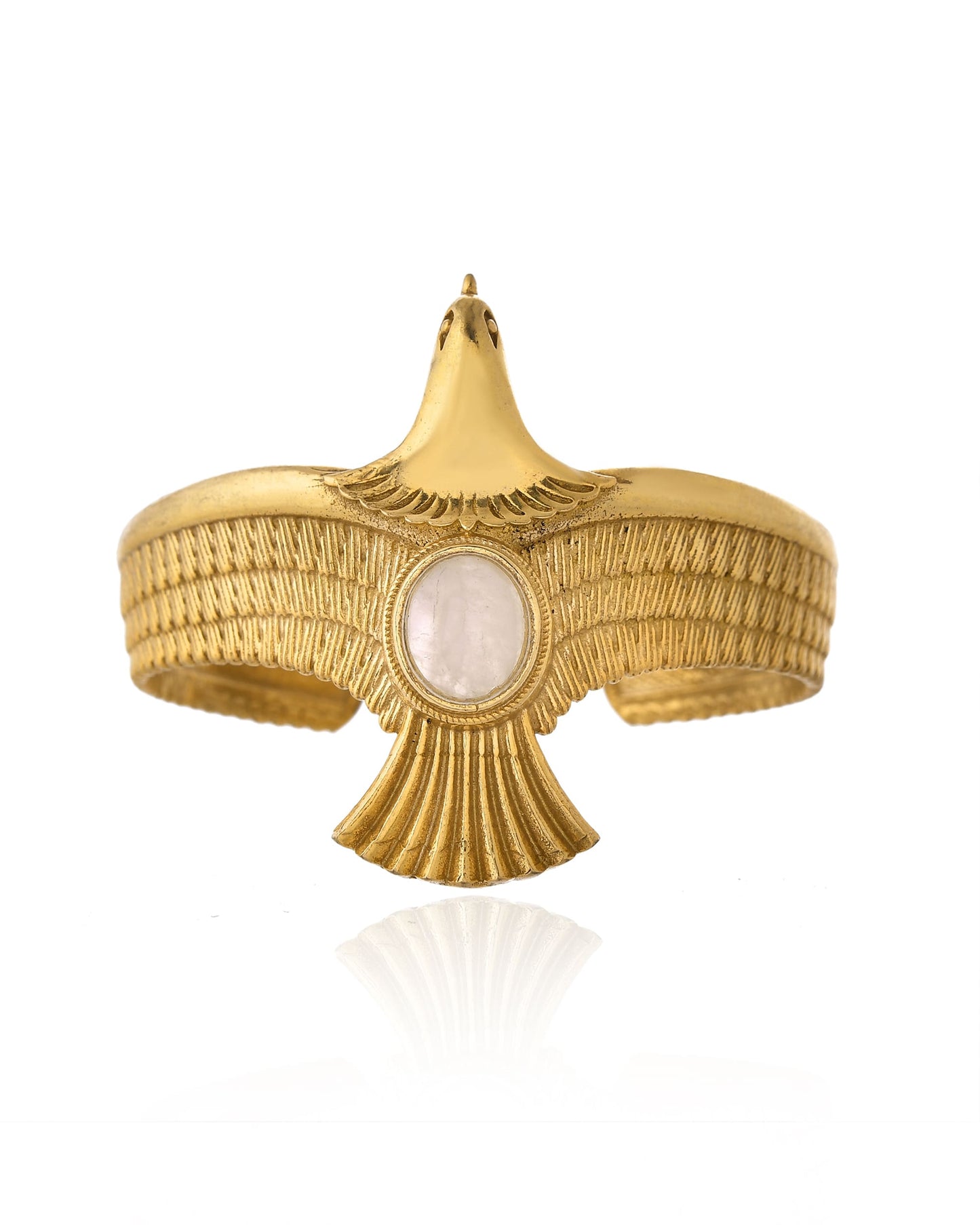 18K Gold Plated Brass Bangle with Moonstone – Adjustable Designer Bracelet for Women