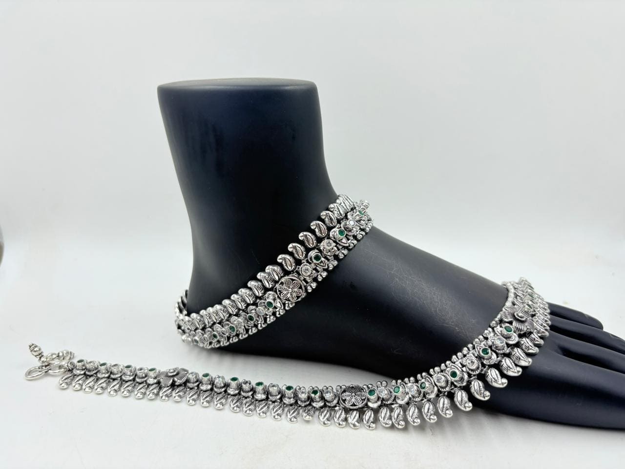 Floral Silver Anklet with Antique Finish – Heavy 129g Bridal
