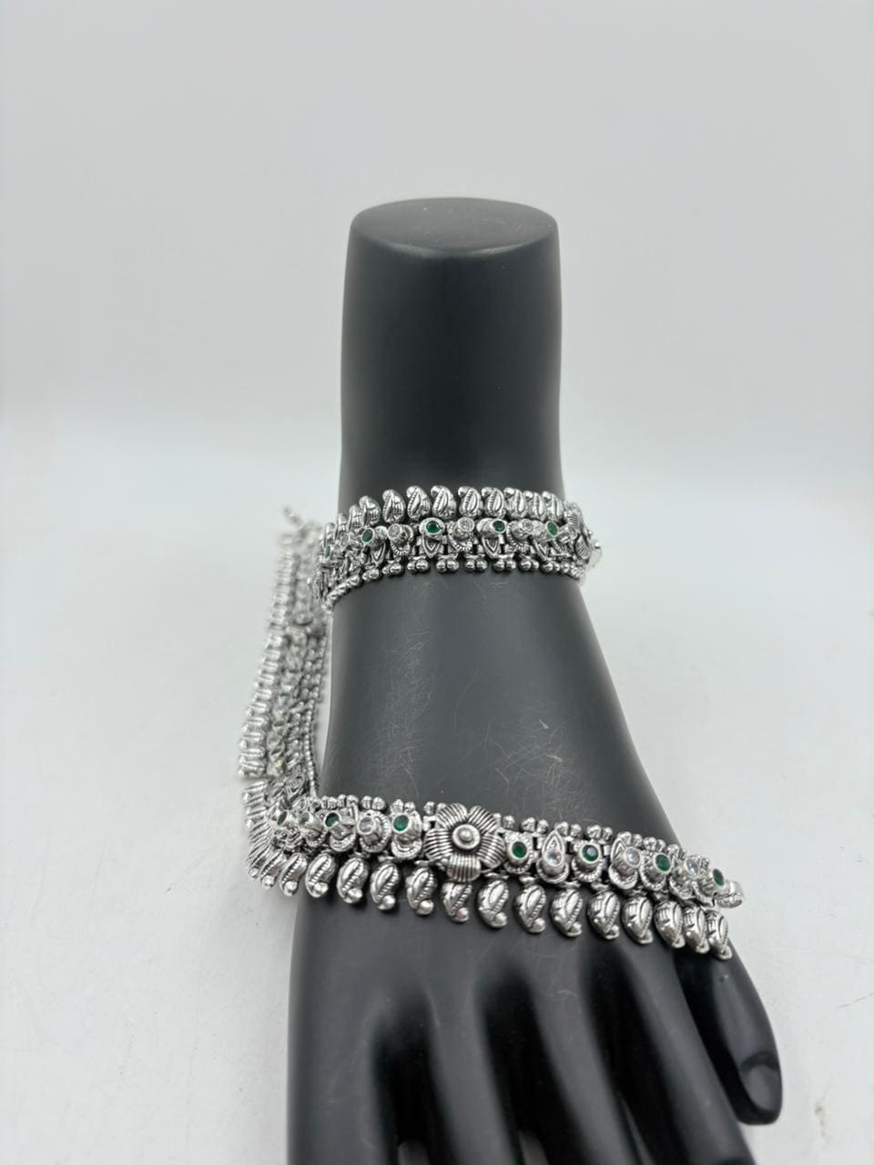 Floral Silver Anklet with Antique Finish – Heavy 129g Bridal