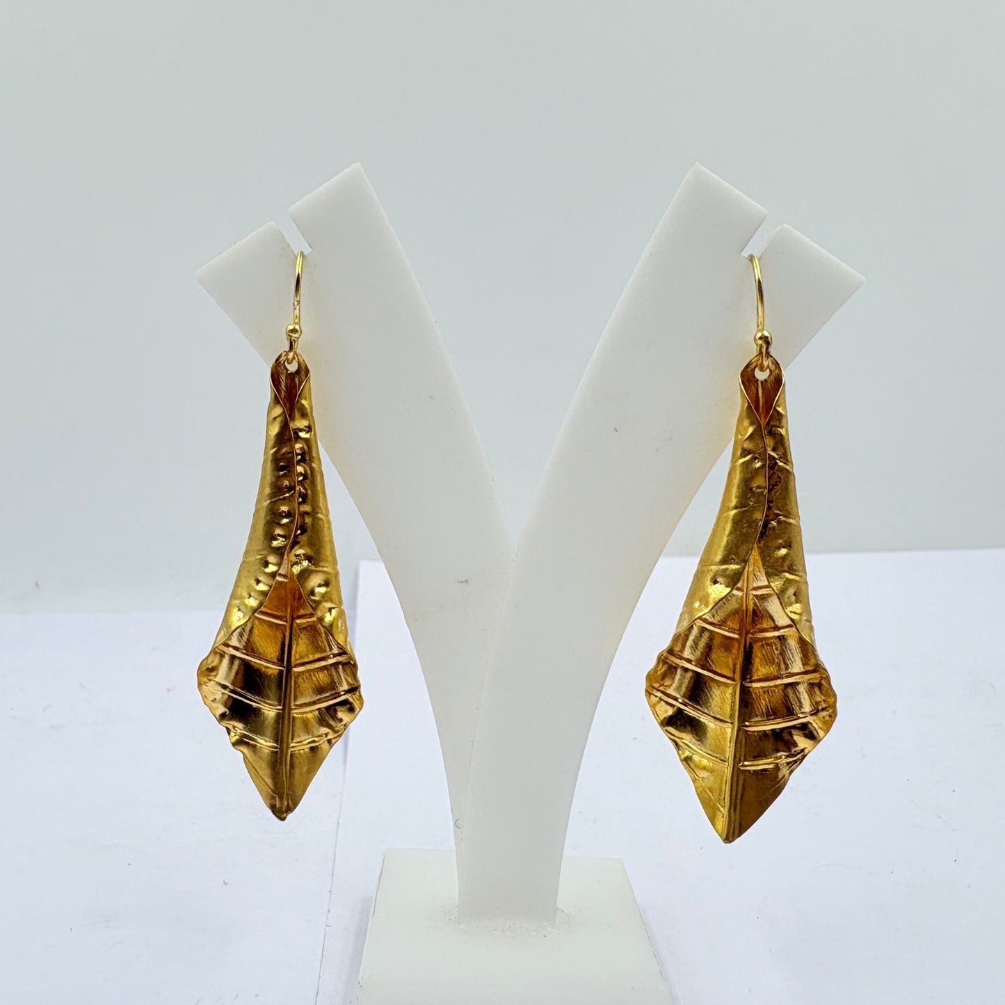 Royal Folded Leaf Earrings – Handcrafted Elegance