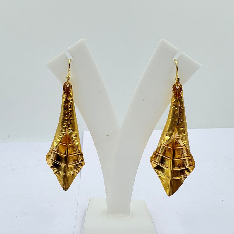 Royal Folded Leaf Earrings – Handcrafted Elegance