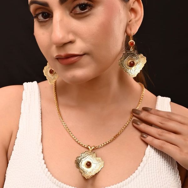 Gold-Plated Necklace Set with Earrings & Pendant – Traditional Handcrafted Jewelry for Women