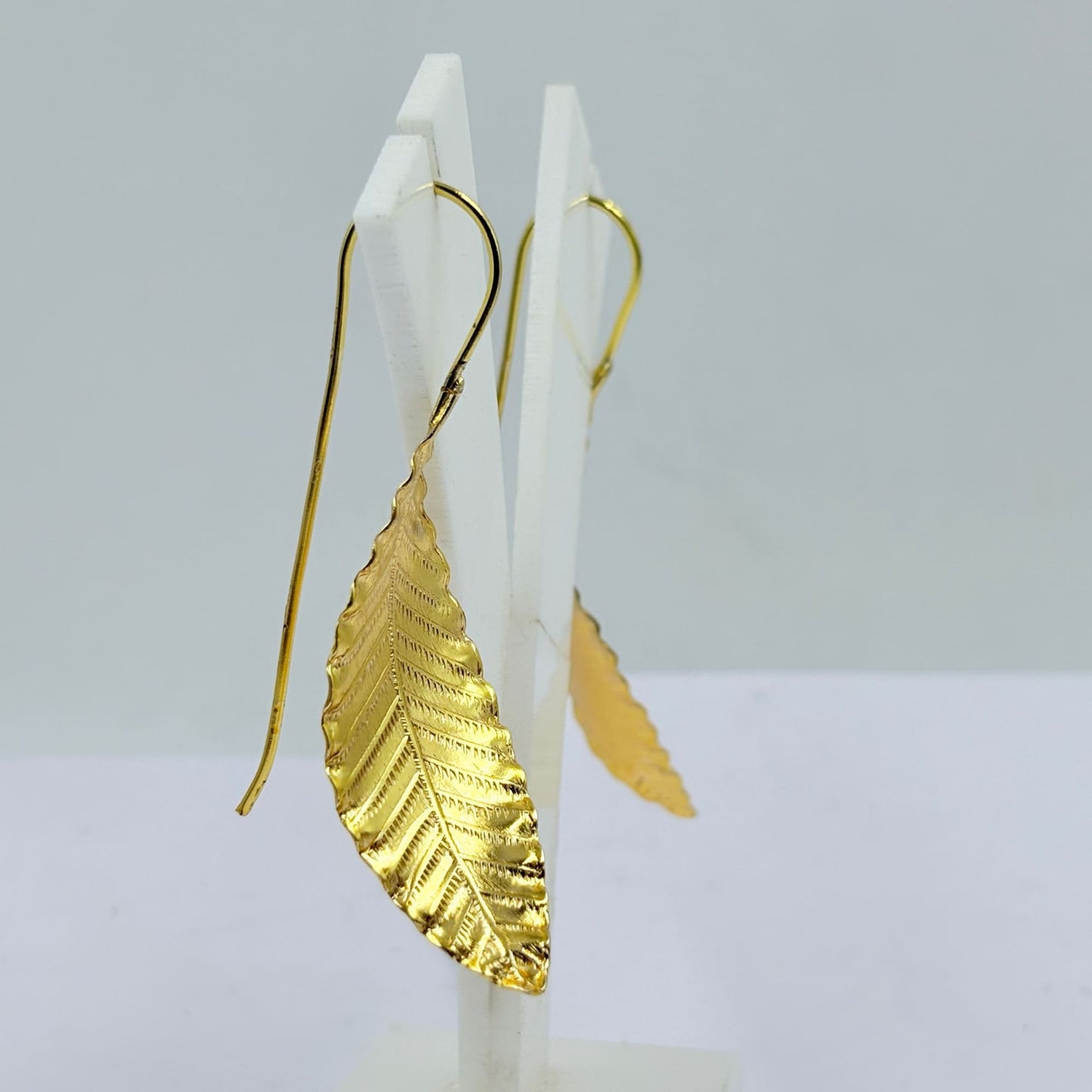 Elegant Gold Leaf Drop Earrings – Handmade Design