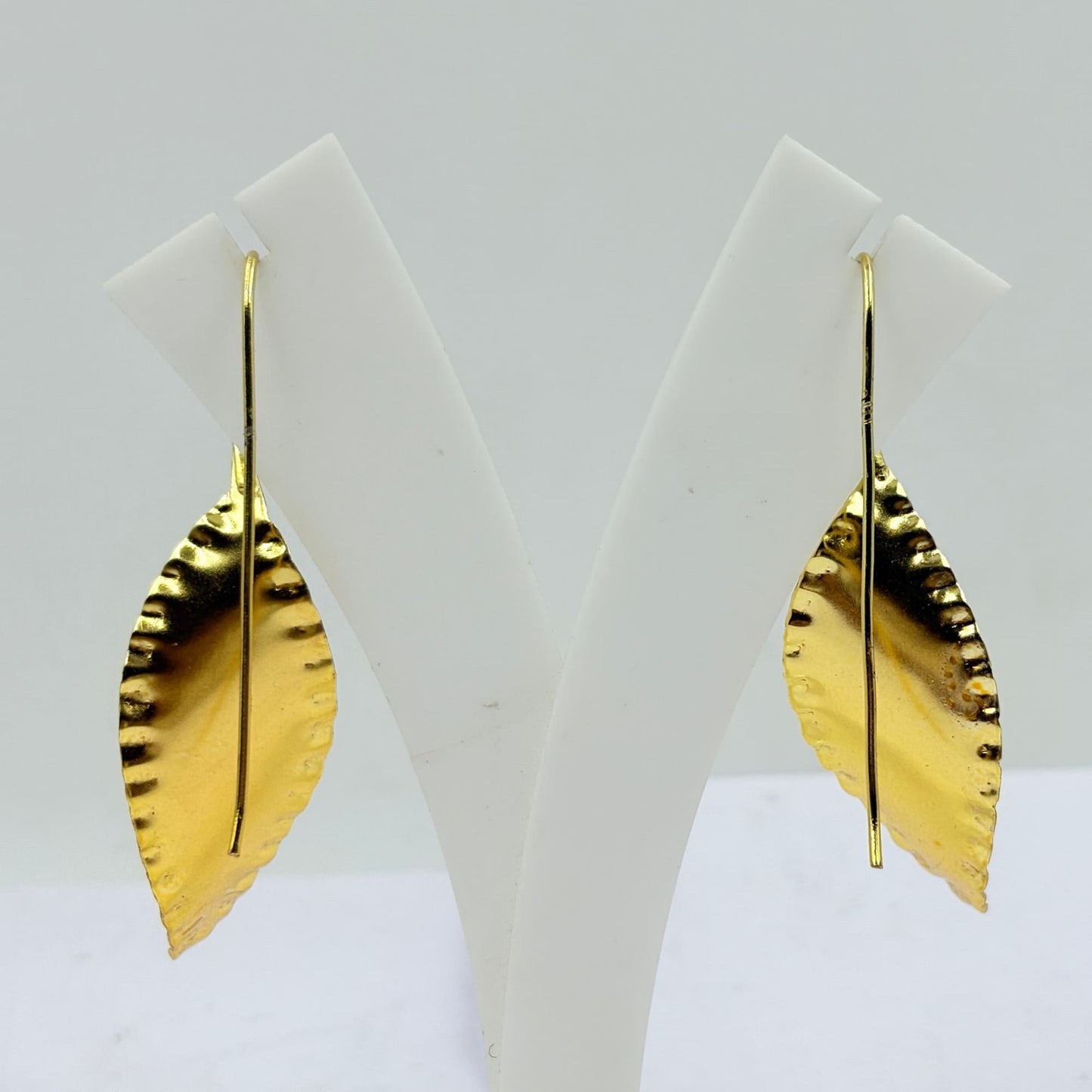 Elegant Gold Leaf Drop Earrings – Handmade Design