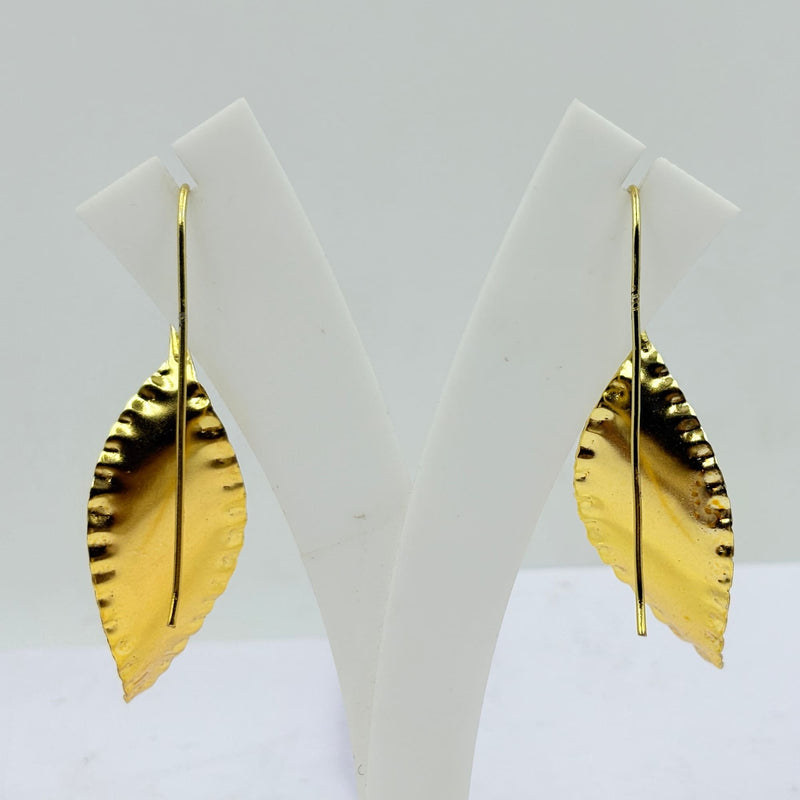 Elegant Gold Leaf Drop Earrings – Handmade Design